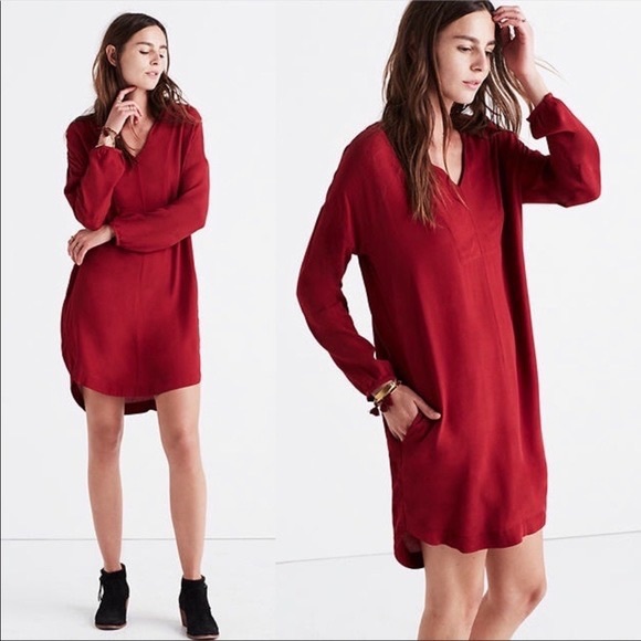 Madewell Maroon Du Jour Shift Dress - Picture 3 of 6